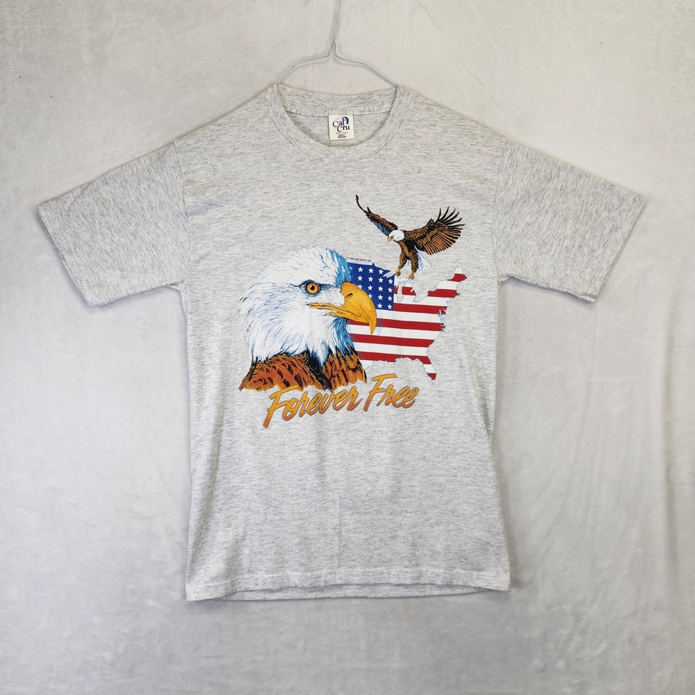 Vintage 1990 Cal Cru Eagle Forever Free T‎ Shirt Mens Medium Grey Single Stitch